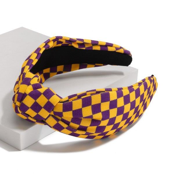 "Can't Check Me!" Game Day Checkered Game Day Knotted Headbands -Multi Colors Avail