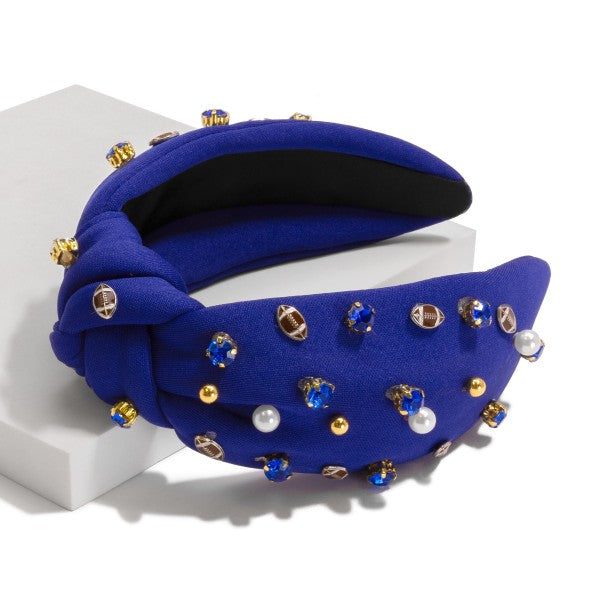 Footballs and Jewels Game Day Statement Top Knot Headband - 715246