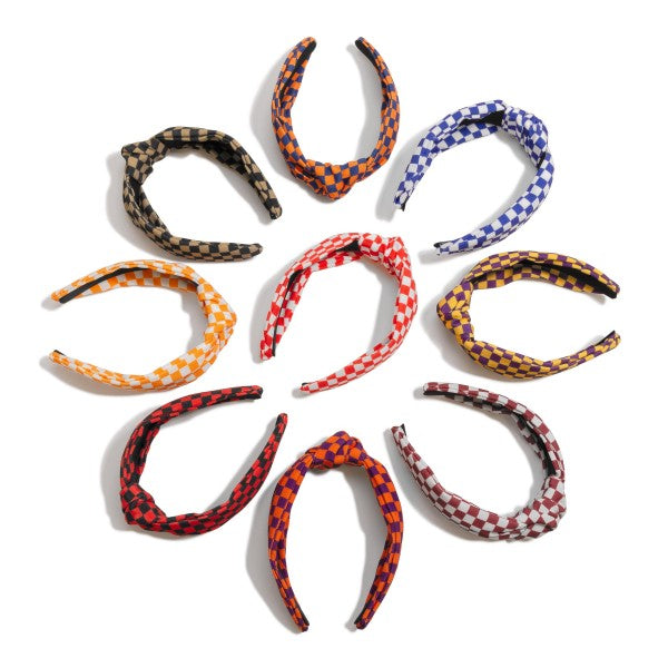 "Can't Check Me!" Game Day Checkered Game Day Knotted Headbands -Multi Colors Avail