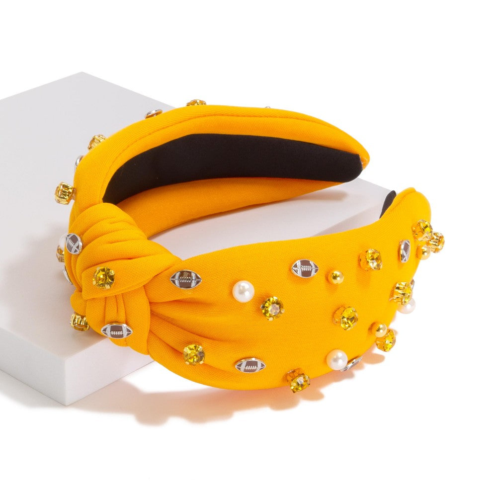 Footballs and Jewels Game Day Statement Top Knot Headband - 715246